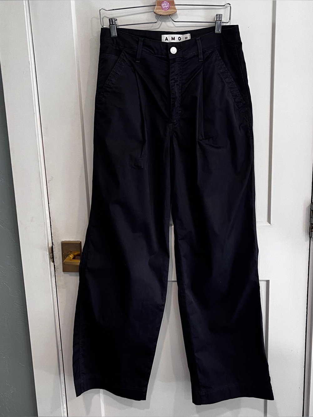 AMO Cory Black Twill Wide Leg Trousers 27